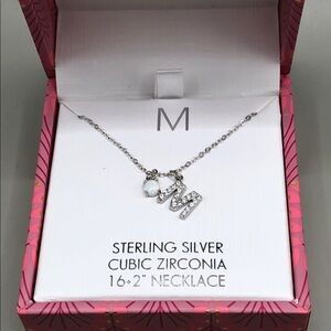 Sterling silver 925 dainty chain necklace initial letter M charm pendant w opal.